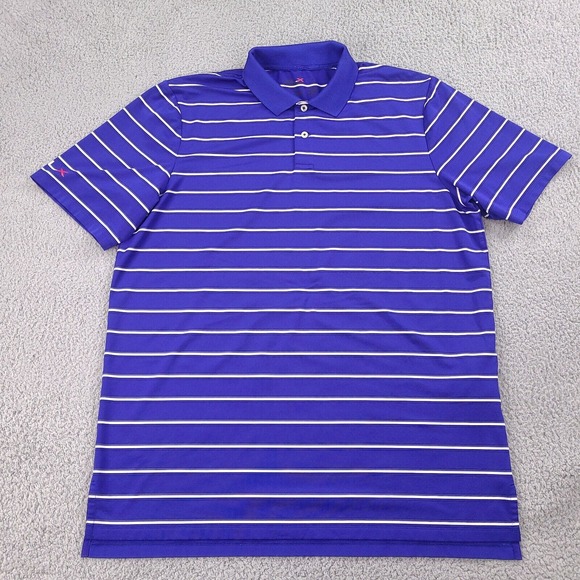Ralph Lauren RLX Polo Shirt Mens Large Blue Striped Golf Casual Logo - Picture 1 of 14